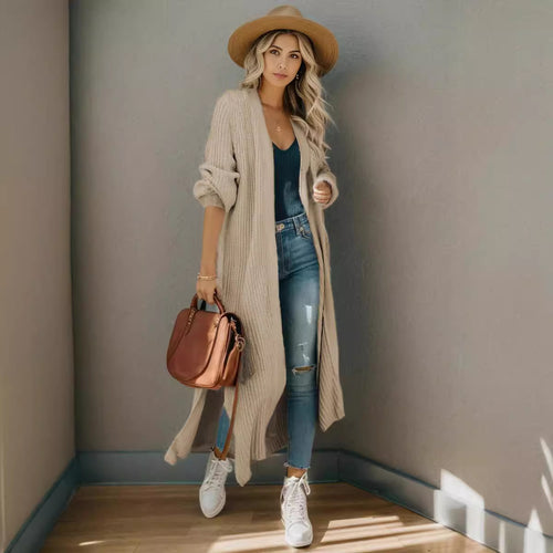 Long knit coat for women with open front and relaxed fit Amarael