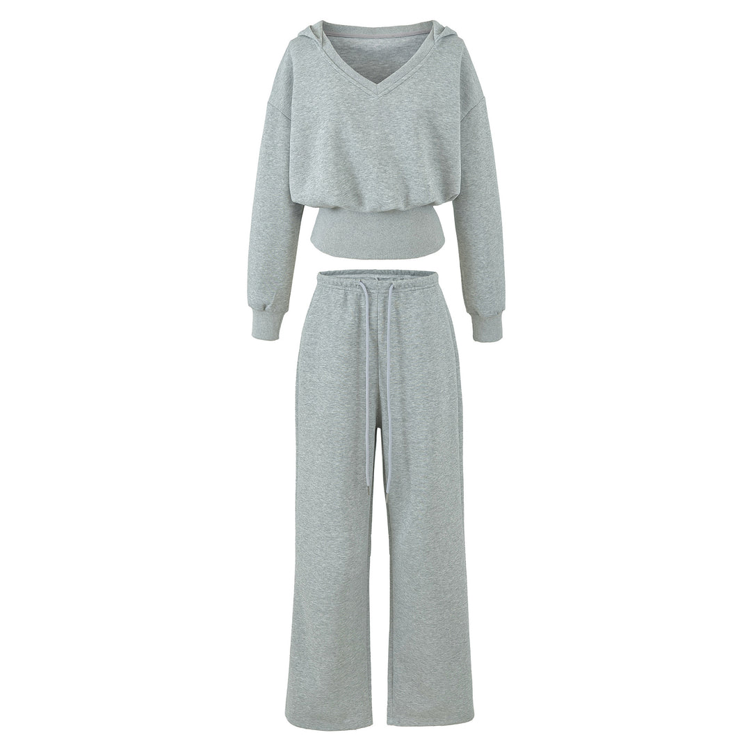 Women's Comfort Lounge Set with Short V Hooded Sweatshirt and High-Cut Wide-Leg Joggers Amarae