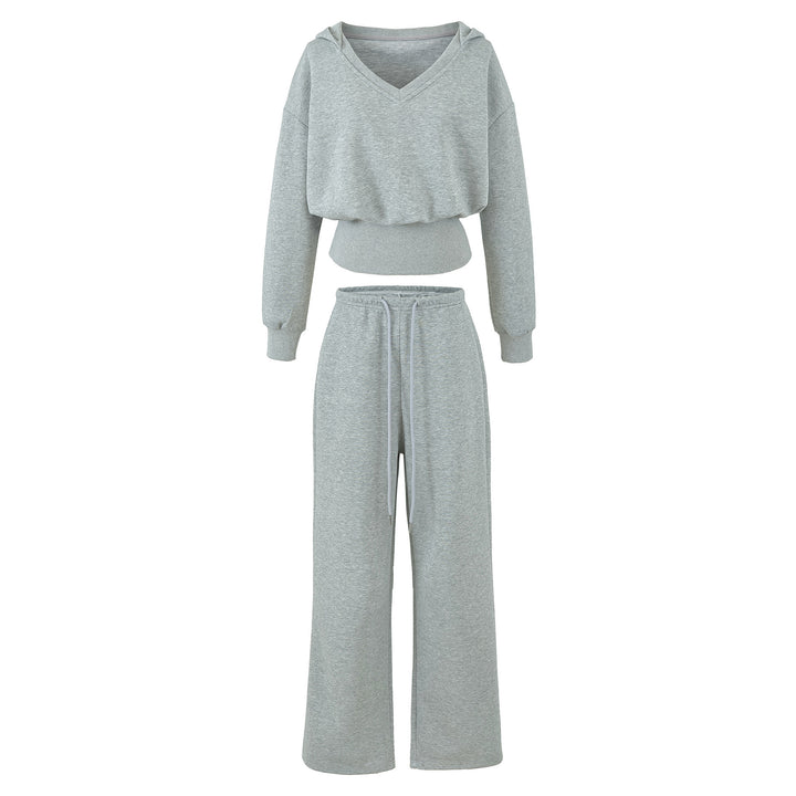 Women's Comfort Lounge Set with Short V Hooded Sweatshirt and High-Cut Wide-Leg Joggers Amarae