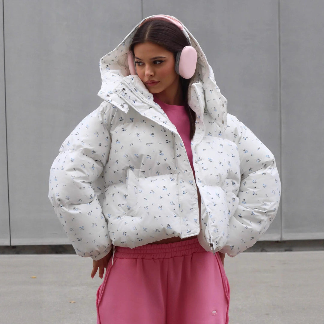 Women's Puffy Jacket with Floral Design and Soft Inner Lining Lune London