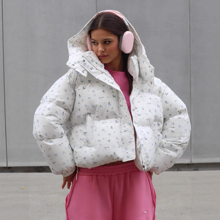 Women's Puffy Jacket with Floral Design and Soft Inner Lining Lune London