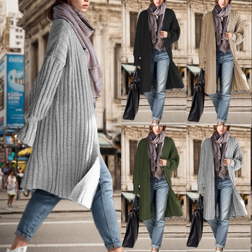 Long knitted coat for women with a relaxed fit and ribbed design Amarae