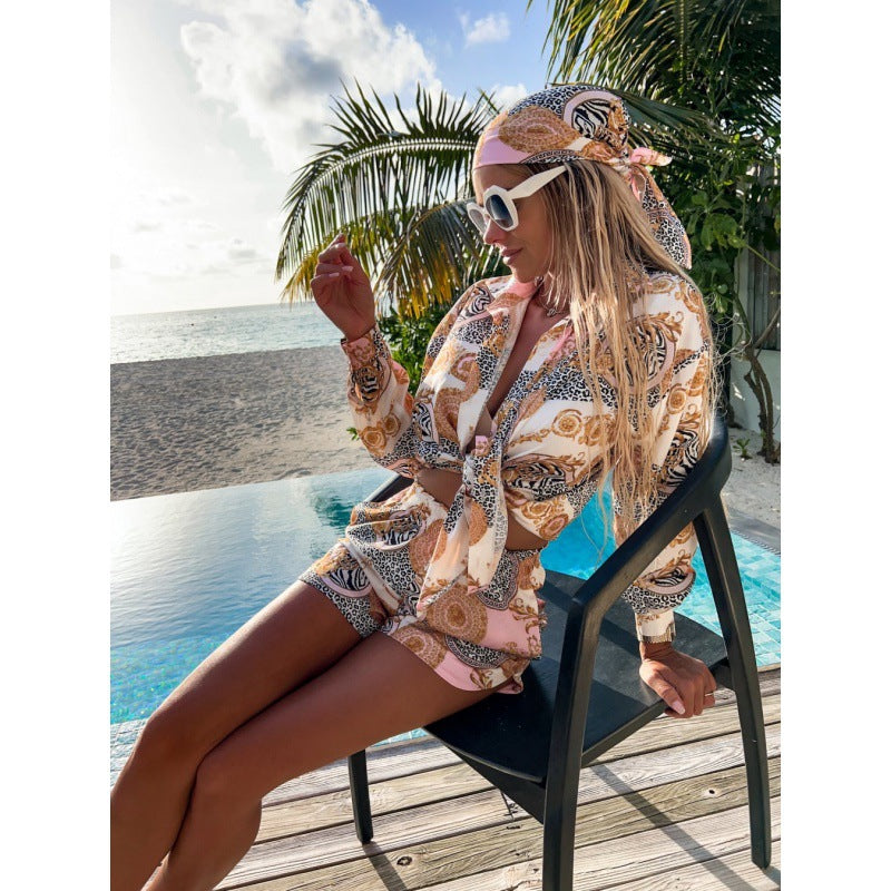 Women's Luxurious Printed Crop Top and Chic Shorts Set