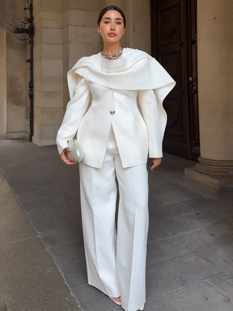 Women's Tailored Blazer with Overlapping Cape Collar Amarae