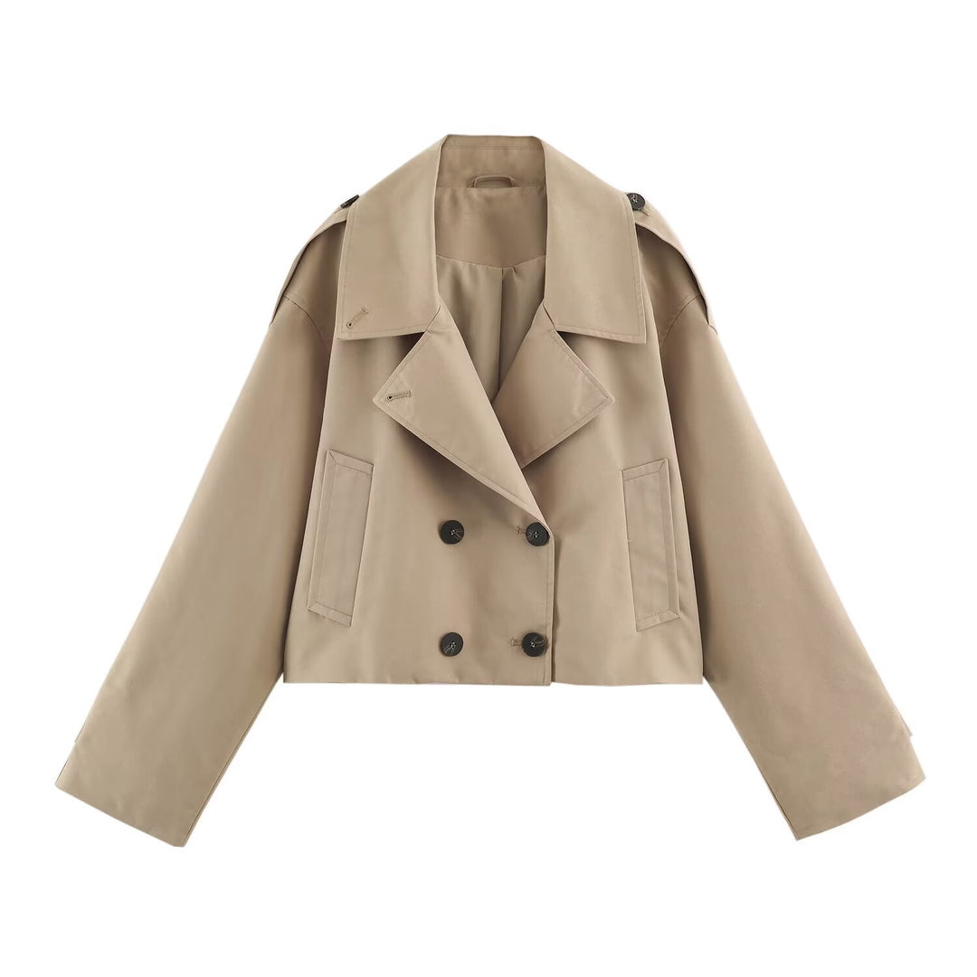 Women's short-cut trench coat with double-breasted button placket Amarae