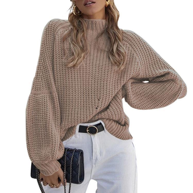 Chunky knit sweater for women with high collar and loose fit Lune London
