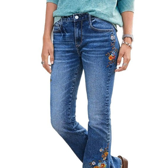 Women's embroidered bootcut jeans with high waist and light stretch Amarae