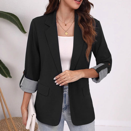 Women Elegant Blazer with Striped Sleeves and Classic Cut Amarae