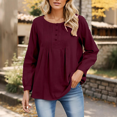 Women's blouse with pleats and button placket Amarae