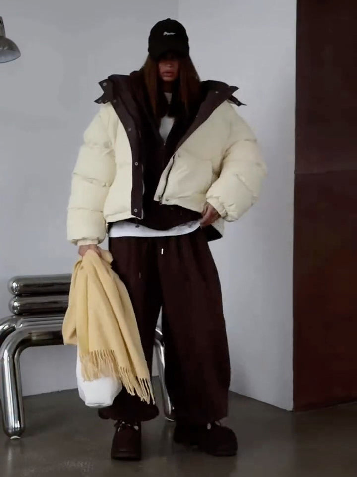 Women's Short Oversized Padded Jacket with High Collar and Quilted Lining Amarae