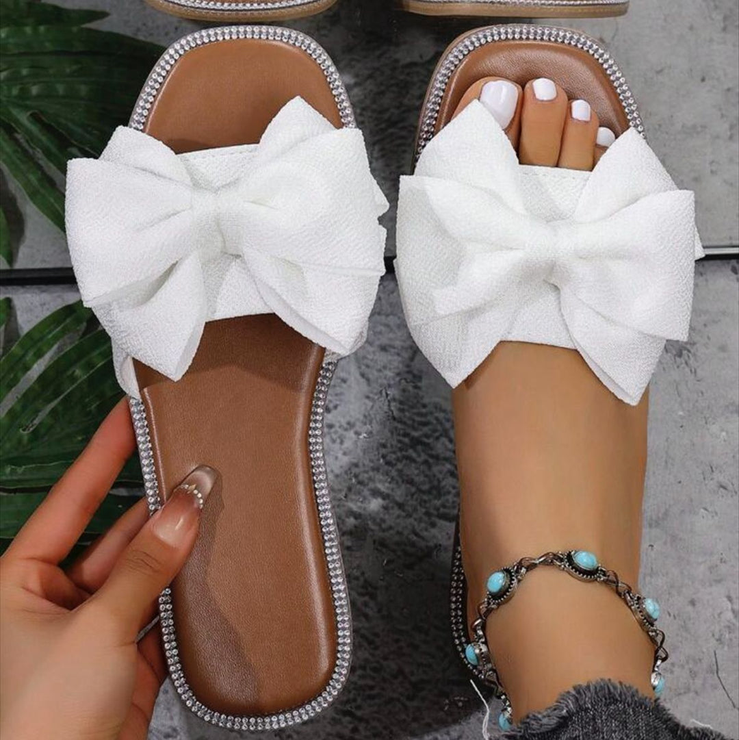 Lune London Women's Slide Sandals with Bow Accent
