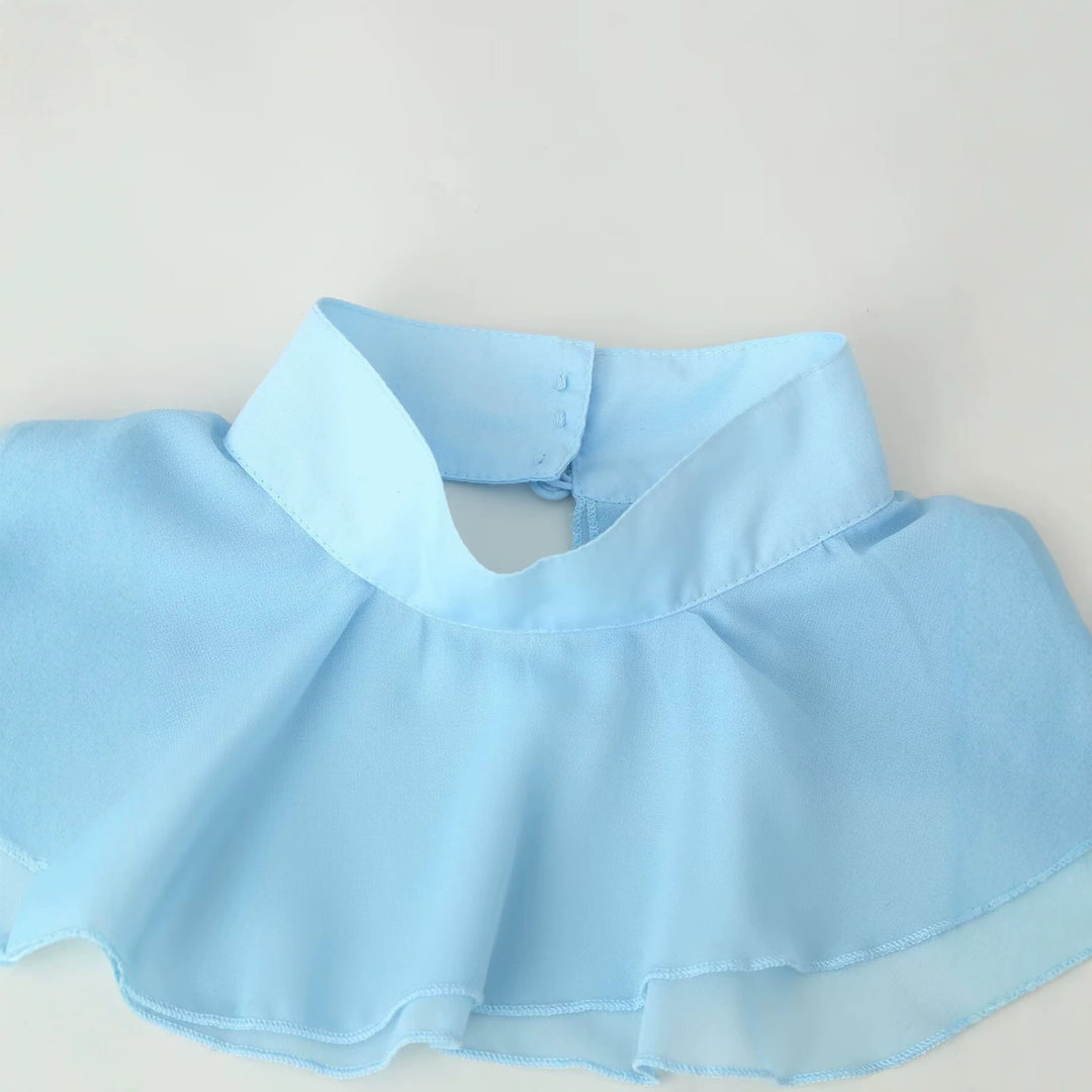 Ladies ruffle blouse with stand-up collar, ruffle details and waist belt Amarae