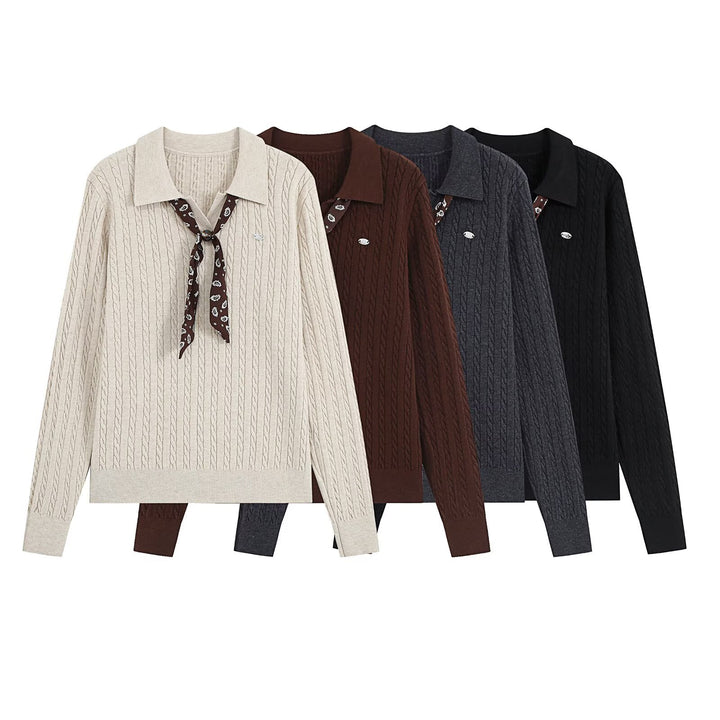 Women's knit sweater with turtleneck and decorative tie Amarae