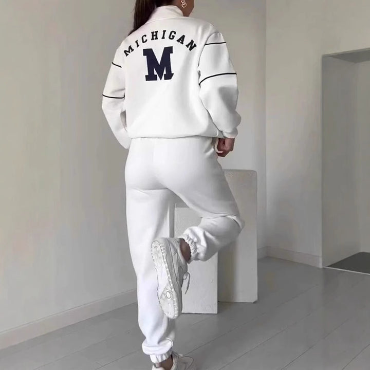 Ensemble de vêtements de détente sportifs pour femmes avec demi-fermeture éclair et taille élastique Chic & Stil