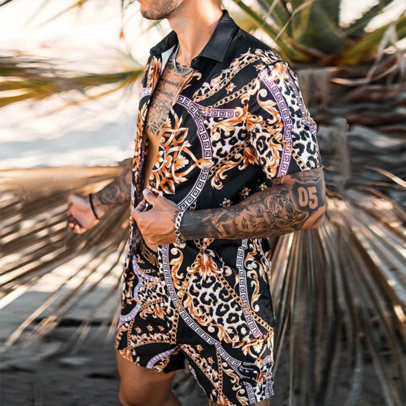 Men's Short Sleeve Tropical Print Set Amarae