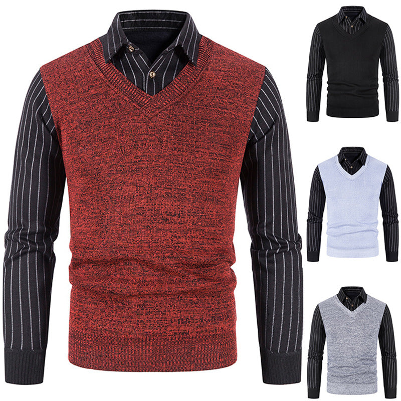 Men's knit sweater with V-neck and contrasting sleeves Lune London