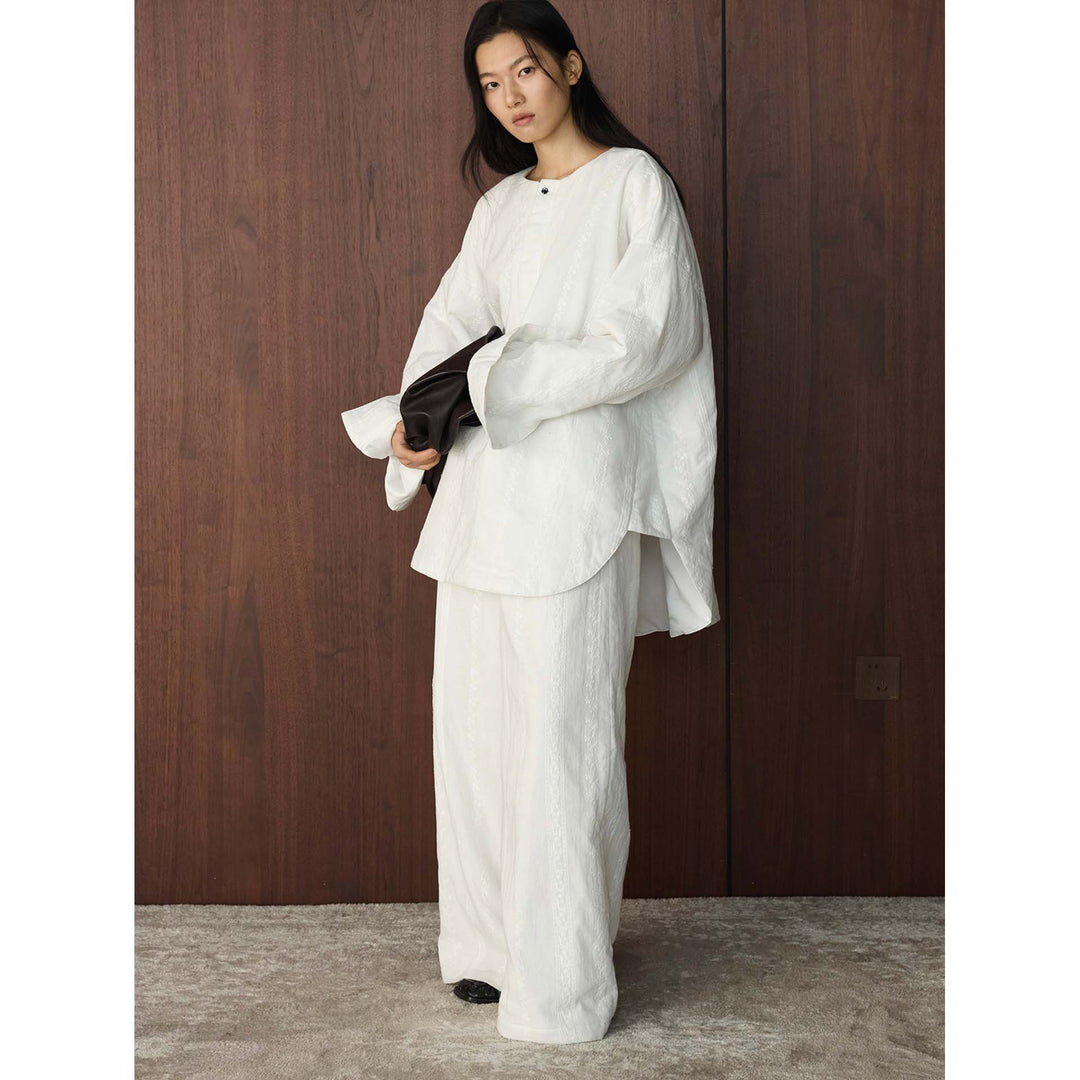 Women's Wide Tunic Set with Textured Fabric, Wide Sleeve and Palazzo Pants Amarae