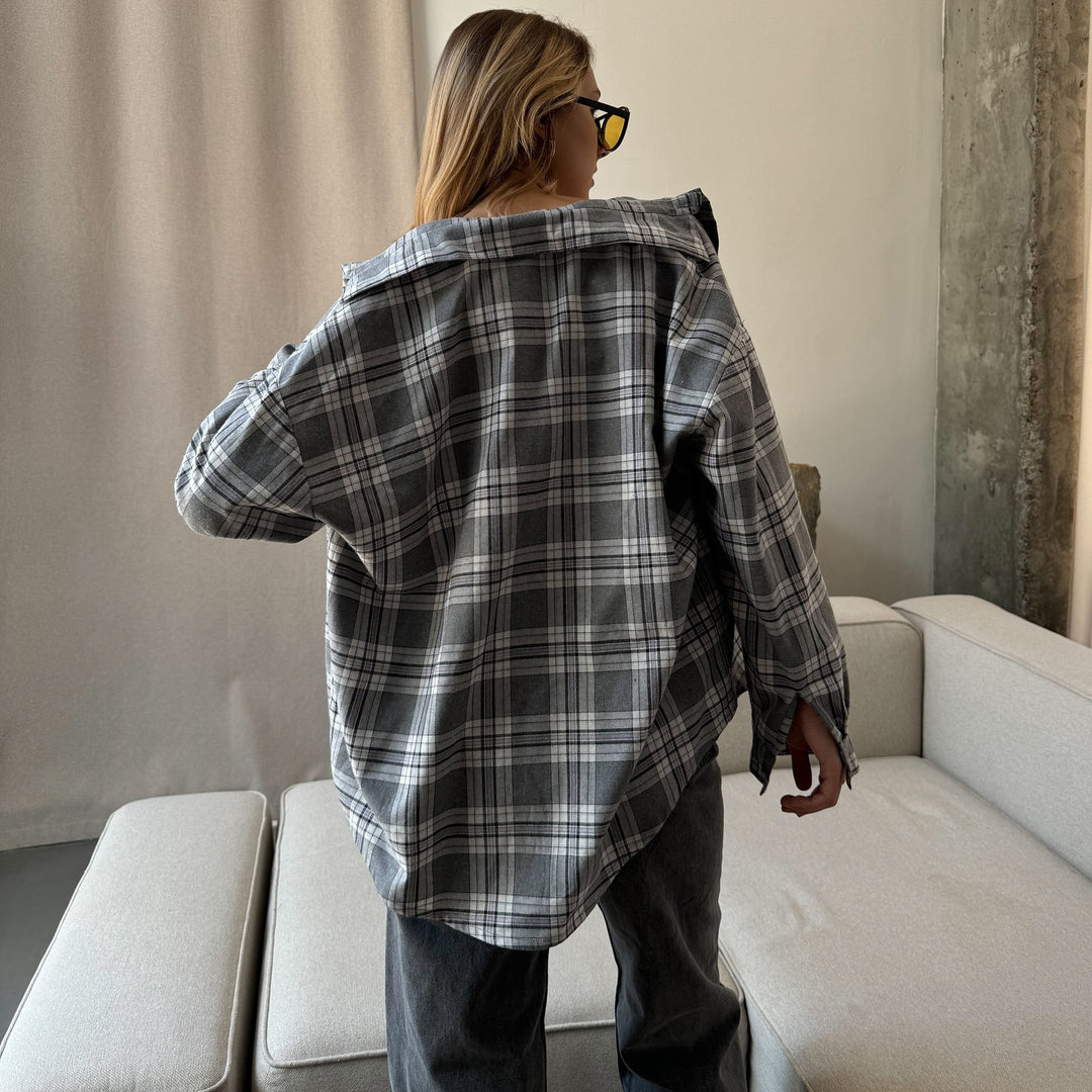 Casual checked blouse for women with oversized fit and modern details Amarae
