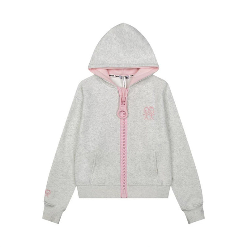 Women's Hoodie Sweat Jacket with Oversized Zipper and Minimalist Embroidery Amarae
