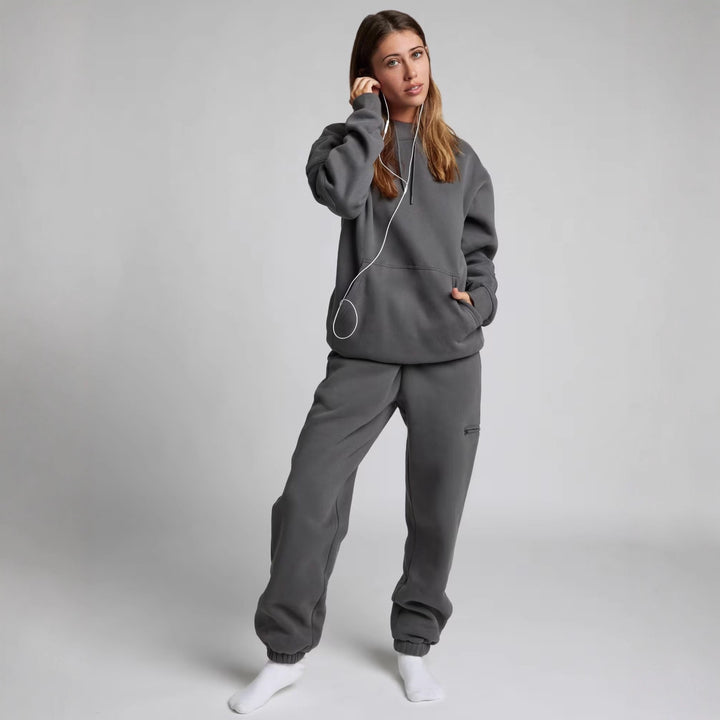 Ladies hoodie with integrated sleep mask design and soft interior Lune London
