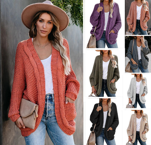 Cardigan en tricot épais pour femmes avec poches décontractées et manches volumineuses Chic & Stil
