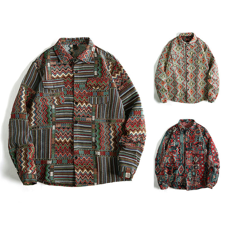 Long sleeve shirt for men with textured ethnic pattern and practical pockets Amarae