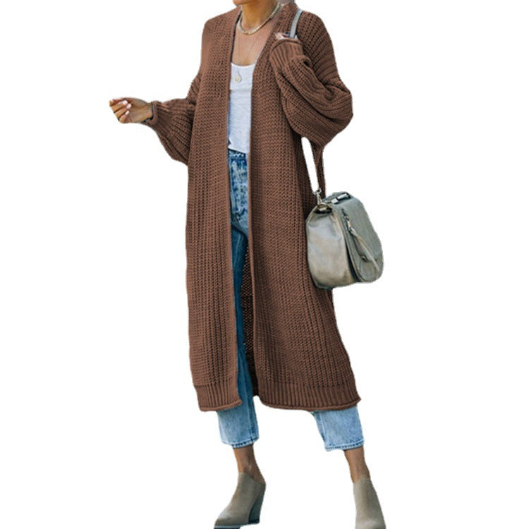 Long knit coat for women with open front and relaxed fit Lune London