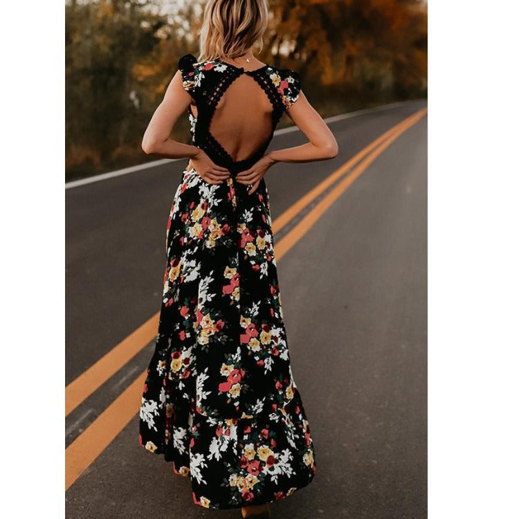 Ladies Floral High-Low Maxi Dress Lune London