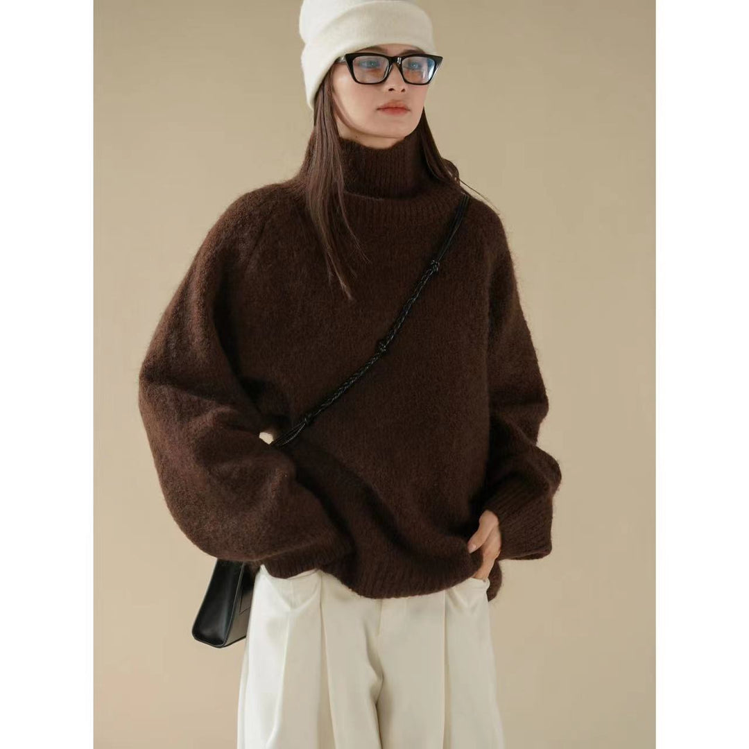 Women's Soft Oversized Turtleneck Sweater in Alpaca Look with Balloon Sleeves Amarae