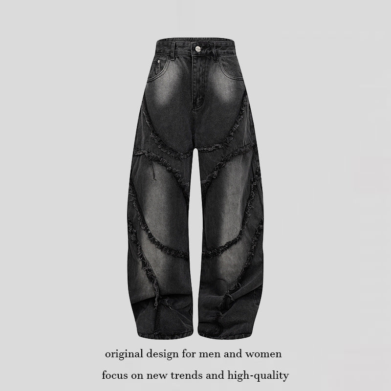 Women's baggy jeans with high waist, balloon-shaped width, and frayed patch seams Amarae