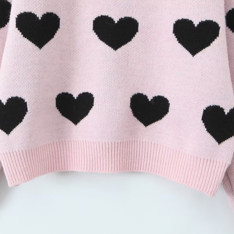 Women's heart intarsia sweater with round neck and relaxed fit Amarae