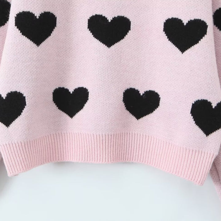 Women's heart intarsia sweater with round neck and relaxed fit Amarae