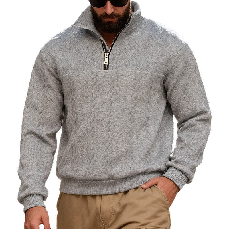 Fleece pullover for men with half-zip and textured pattern Lune London