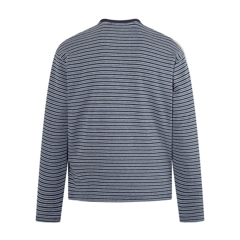 Men's Striped Long-Sleeve Shirt made of Cotton Blend with Round Neck and Relaxed Fit Amarae