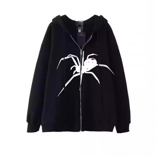 Women's hooded jacket with creative spider motif and practical zipper Amarae