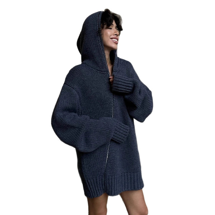 Women's Oversize Hooded Knit Cardigan with Zipper Amarae