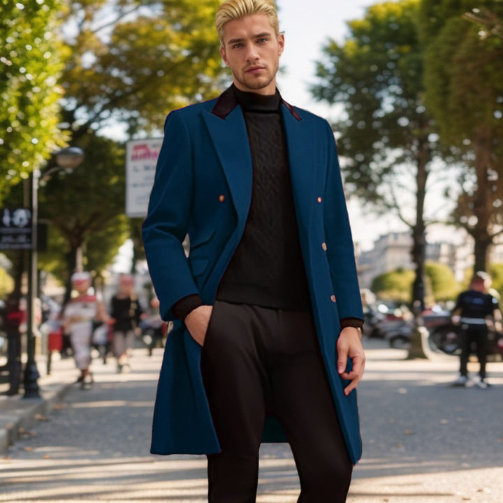 Modern urban coat for men with double-breasted buttons and velvet collar Lune London