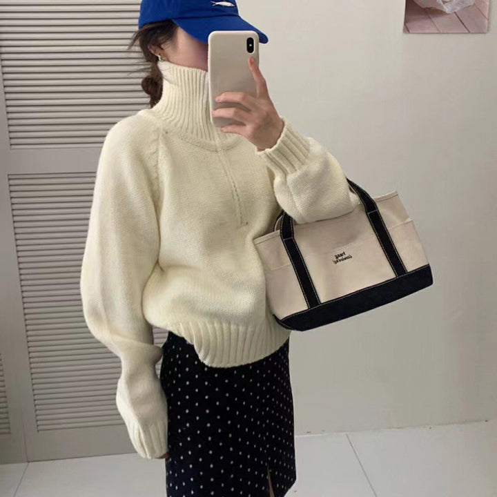 Pull en tricot confortable pour femmes avec col montant et fermeture éclair