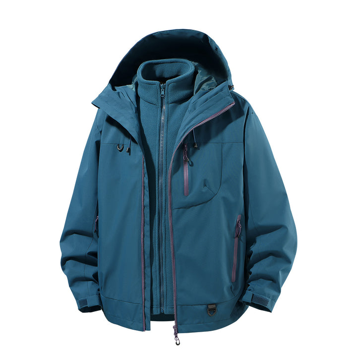 Men's two-piece waterproof softshell parka with removable fleece inner jacket, adjustable hood, and multifunctional pockets Amarae