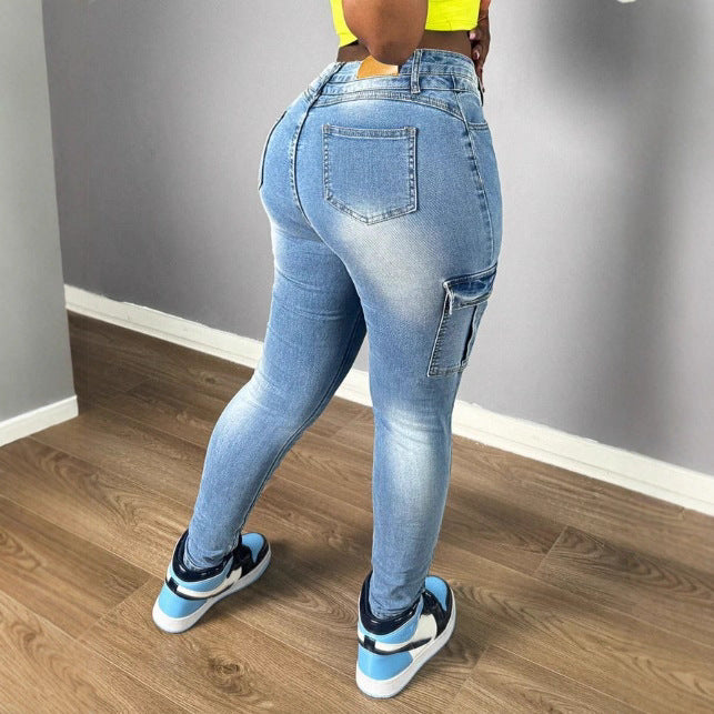 Women's High-waisted stretchy Cargo Skinny Jeans with drawstring waistband Amarae