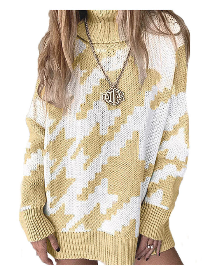 Knit sweater for women with high collar and modern zigzag pattern Lune London