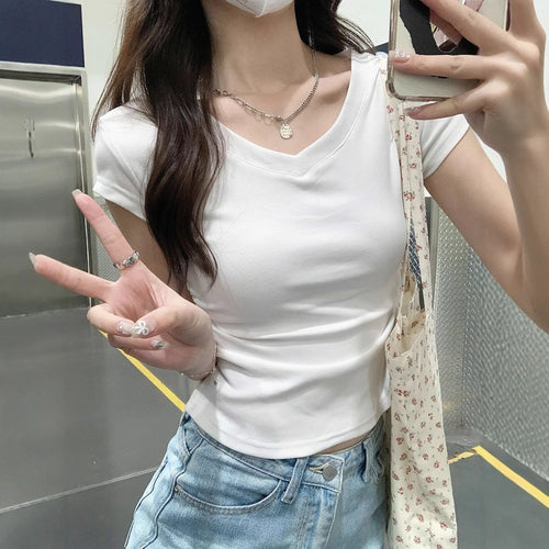 Women's Cropped T-Shirt with V-Neck and Fitted Cut
