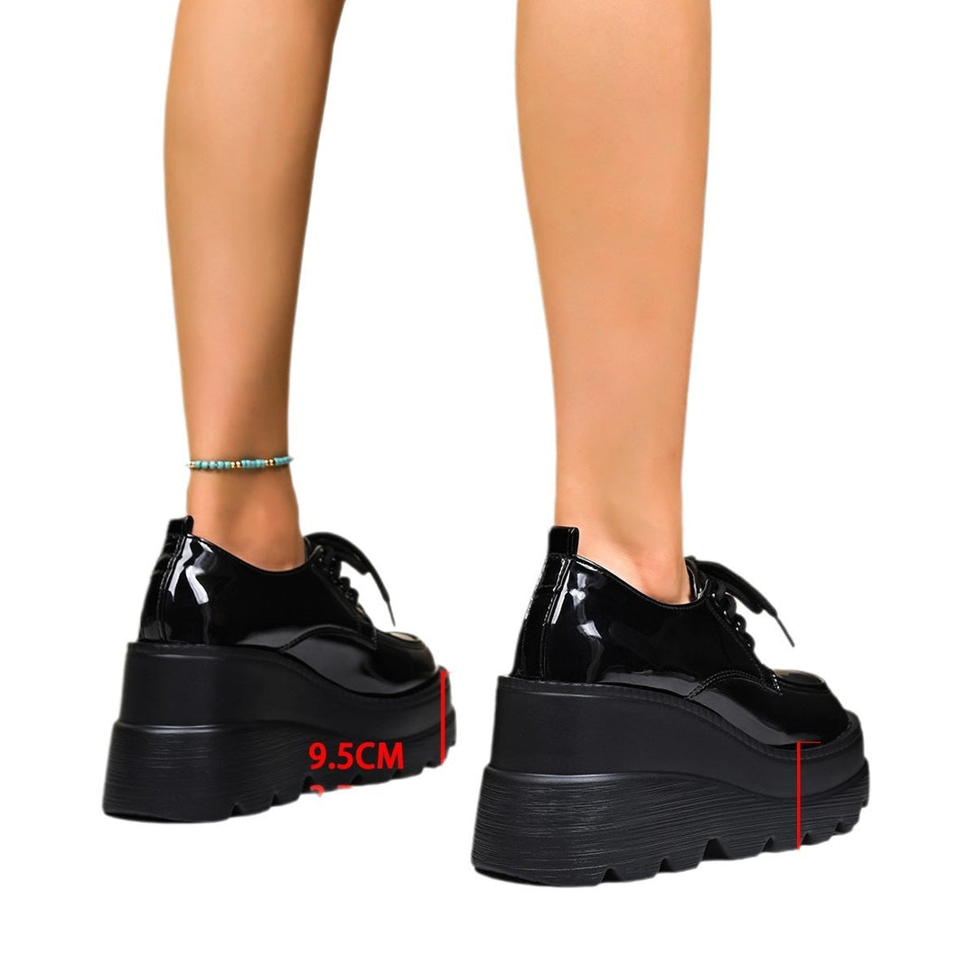 Lune London | Women's Platform Lace-up Shoes with Shiny Upper Material and Non-slip Sole