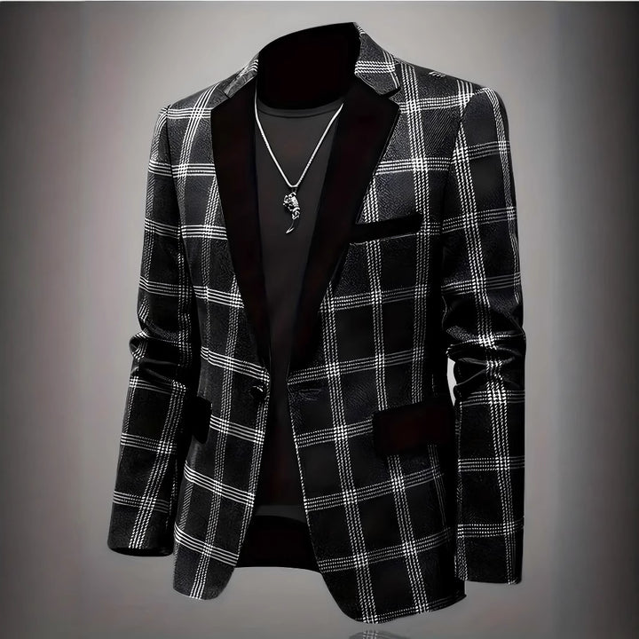 Men's elegant plaid blazer with velvet lapels Amarae
