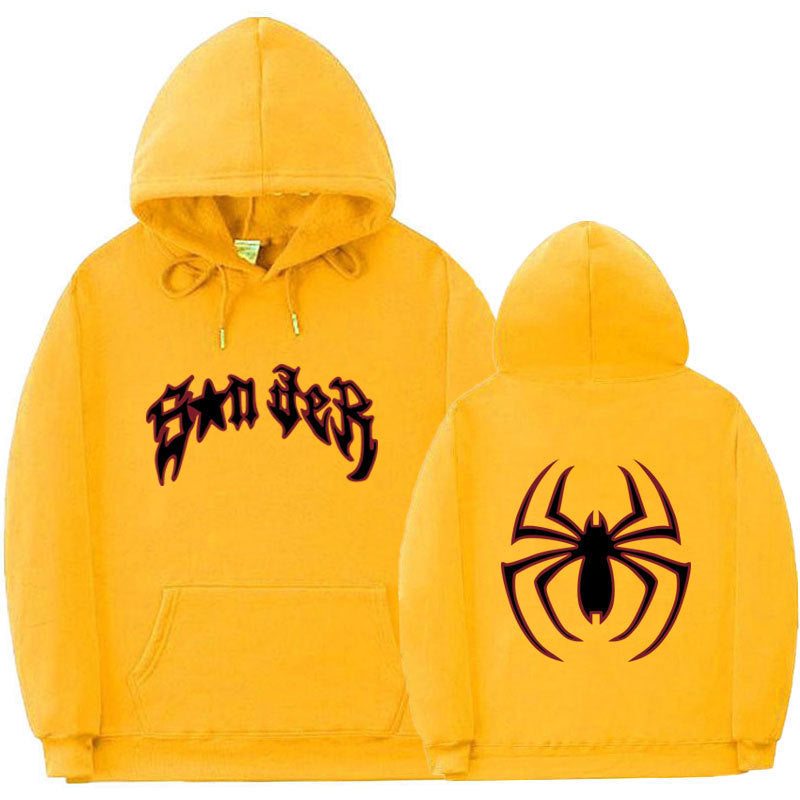 Women's hoodie with striking spider motif and coarse lettering Lune London
