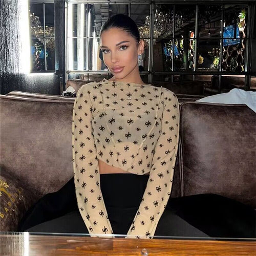 Women's Transparent Top with Long Sleeves and Delicate Pattern Amarae