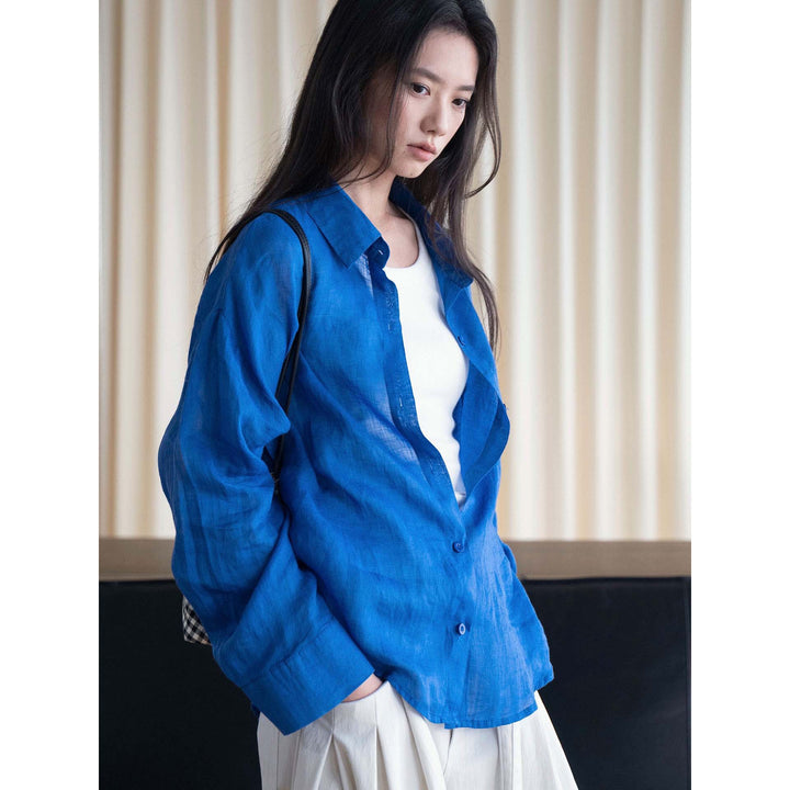Women's Light Oversized Linen Blouse with Chest Pocket Amarae
