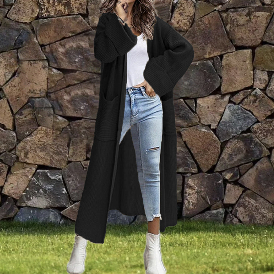 Ladies Large Knit Coat with Deep Pockets and Casual Cut Lune London