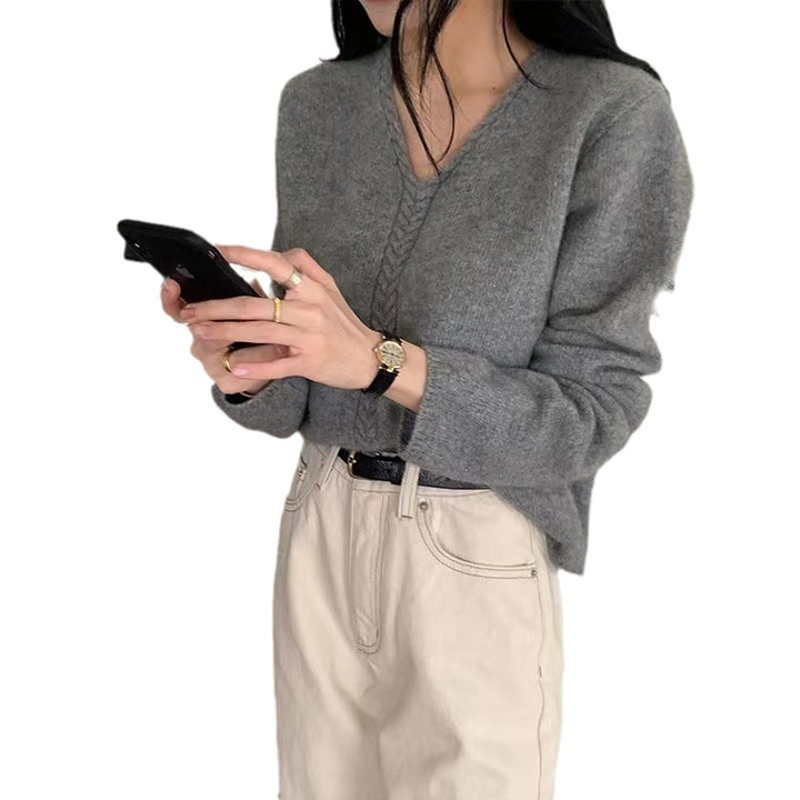 Pull femme surdimensionné à col en V avec texture en fine maille Chic & Stil