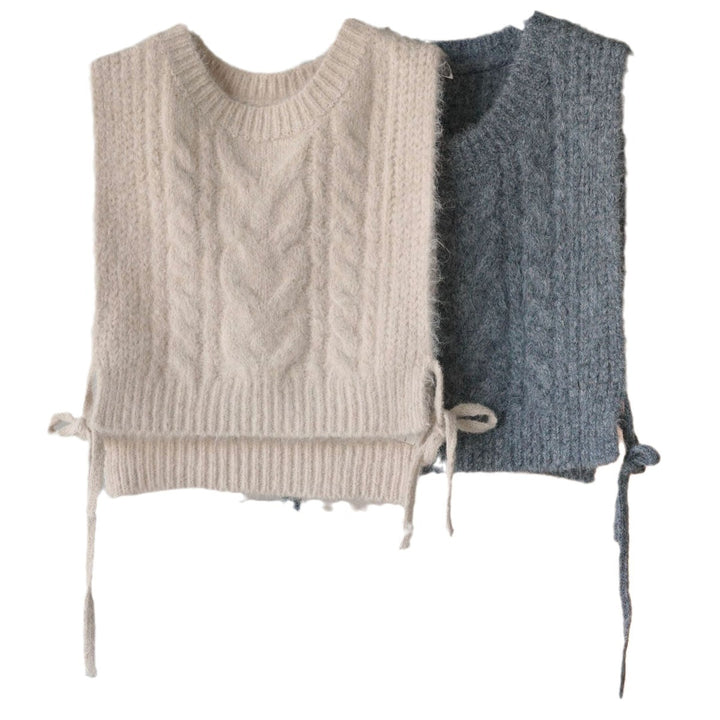 Ladies Short Cut Mohair Look Knit Vest with Back Lacing Amarae